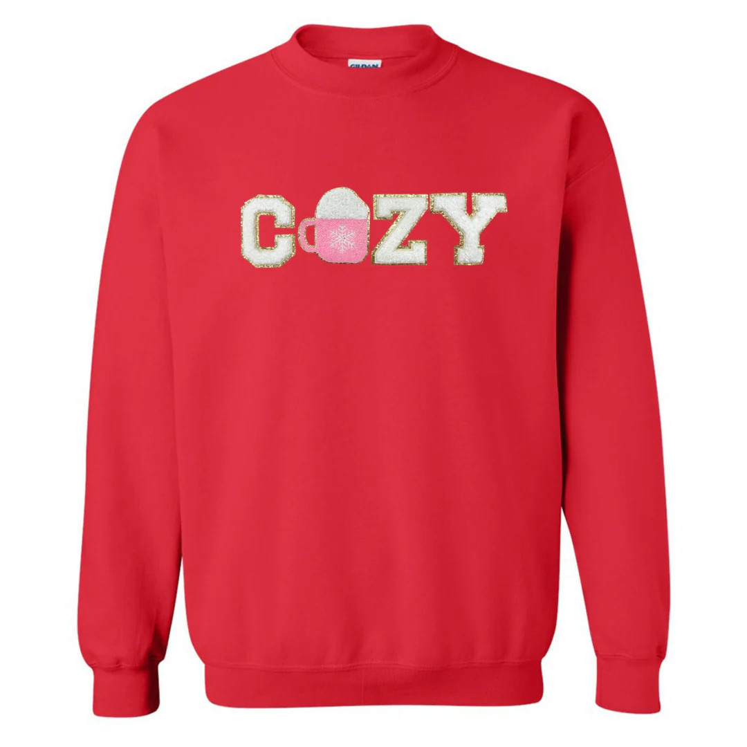 'Cozy' Letter Patch Crewneck Sweatshirt | United Monograms