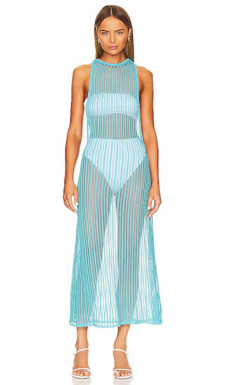 Ryclen Open Knit Midi Dress in Aqua Blue | Revolve Clothing (Global)