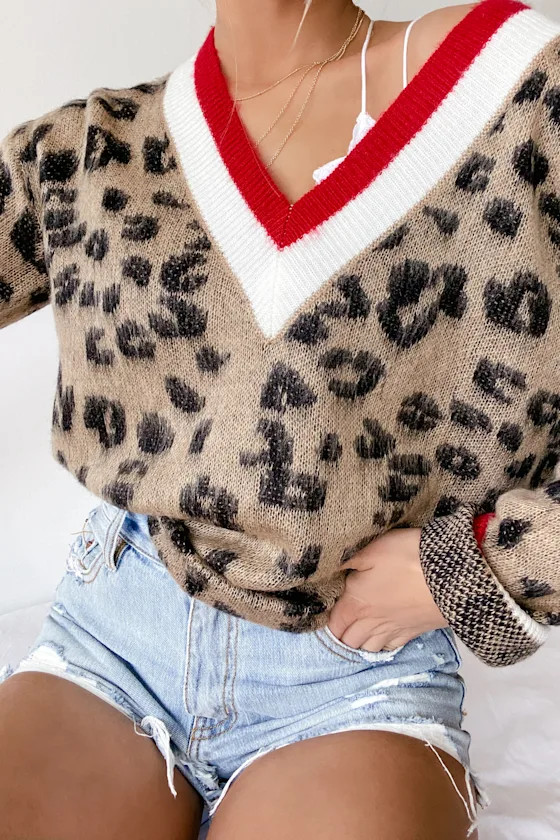 Style Instinct Leopard Print Color Block V-Neck Sweater | Lulus (US)