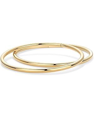 PAVOI 14K Gold Plated Two Bangle Set Bracelets for Women | 2 Elegant Stainless Steel Lightweight ... | Amazon (US)