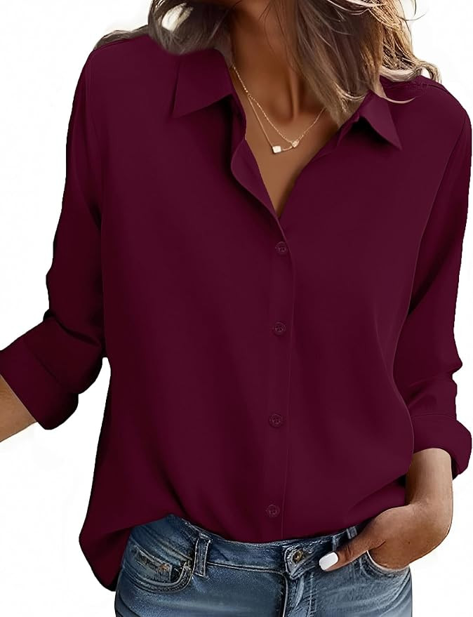 Zeagoo Button Down Shirt Women Long Sleeve Blouses Casual Tops Work Outfits | Stain Shield Dress ... | Amazon (US)