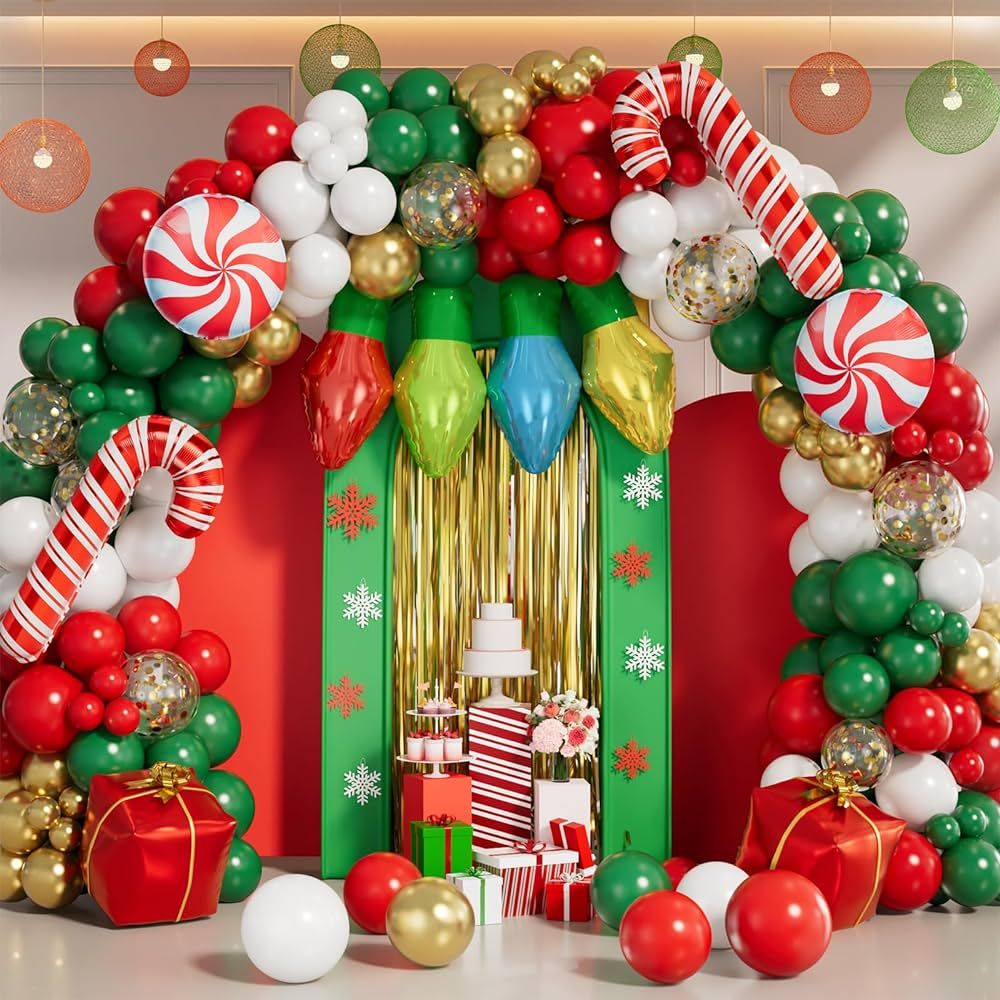 Grcypa 145Pcs Christmas Balloon Garland Arch Kit with Xmas Red White Green Gold Confetti Balloons... | Amazon (US)