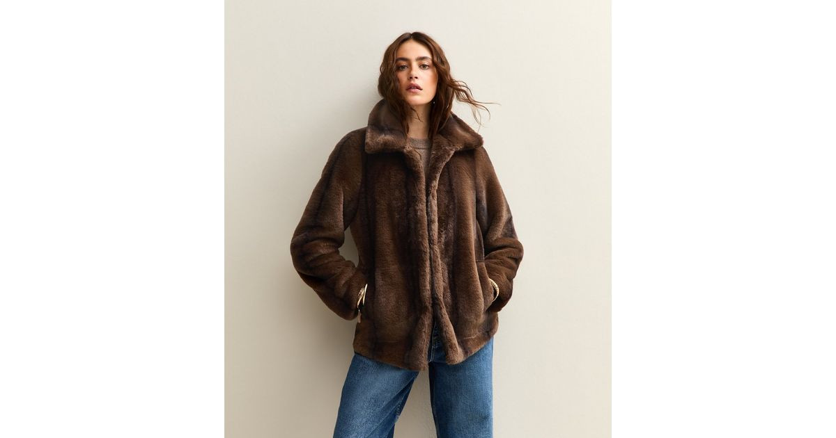 Brown Faux Fur Collared Jacket | New Look | New Look (UK)