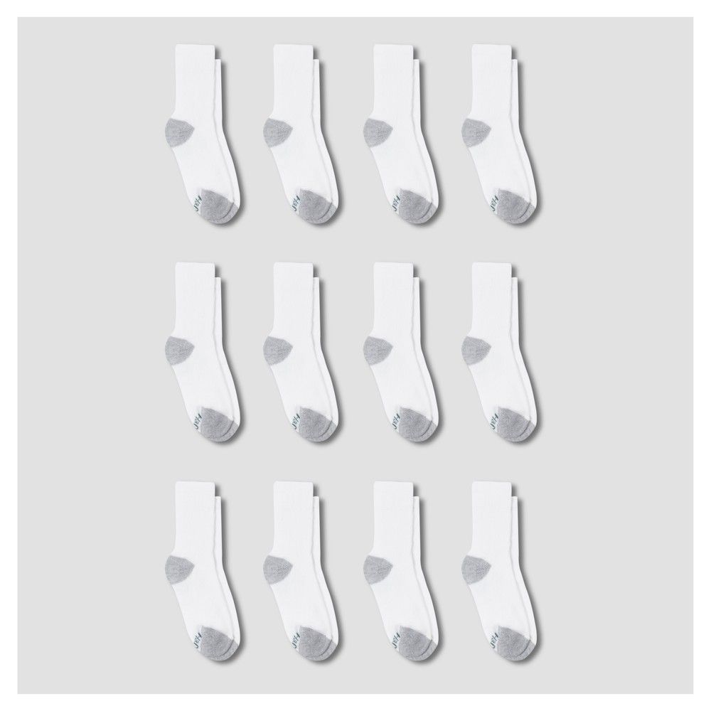 Hanes Boys' 12pk Cushioned Crew Socks - White L, Boy's, Size: Large | Target
