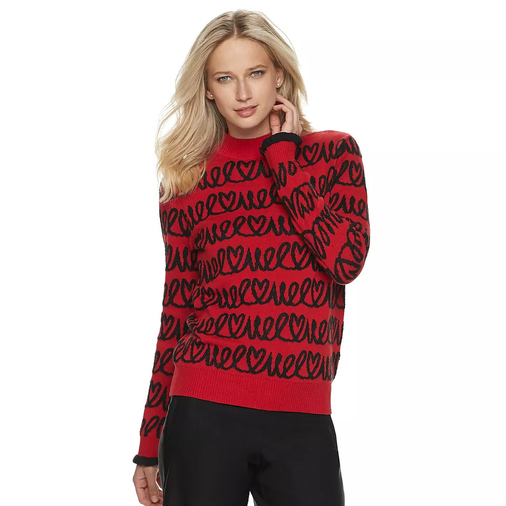 Women's ELLE™ Scribble Heart Sweater | Kohl's