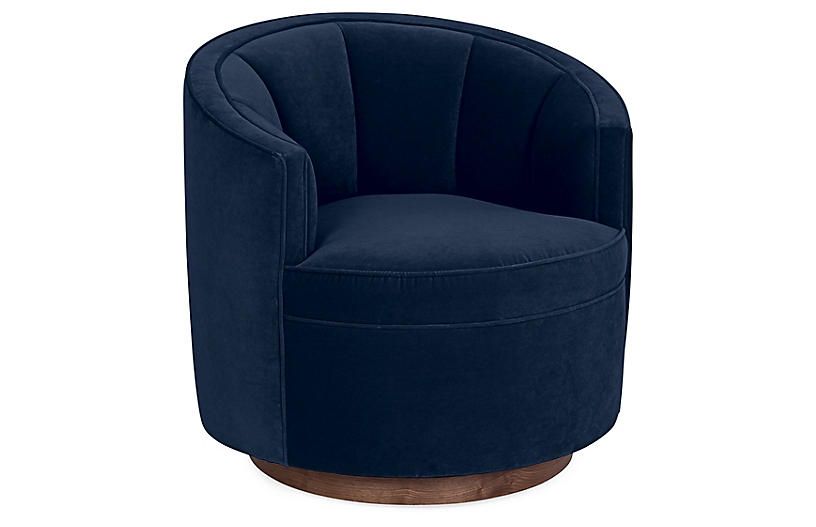 Jackie Swivel Chair, Indigo Velvet | One Kings Lane