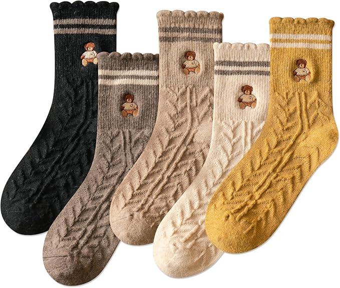 IIG 5 Pairs Women's Vintage Style Thick Wool Warm Winter Crew Socks | Amazon (US)