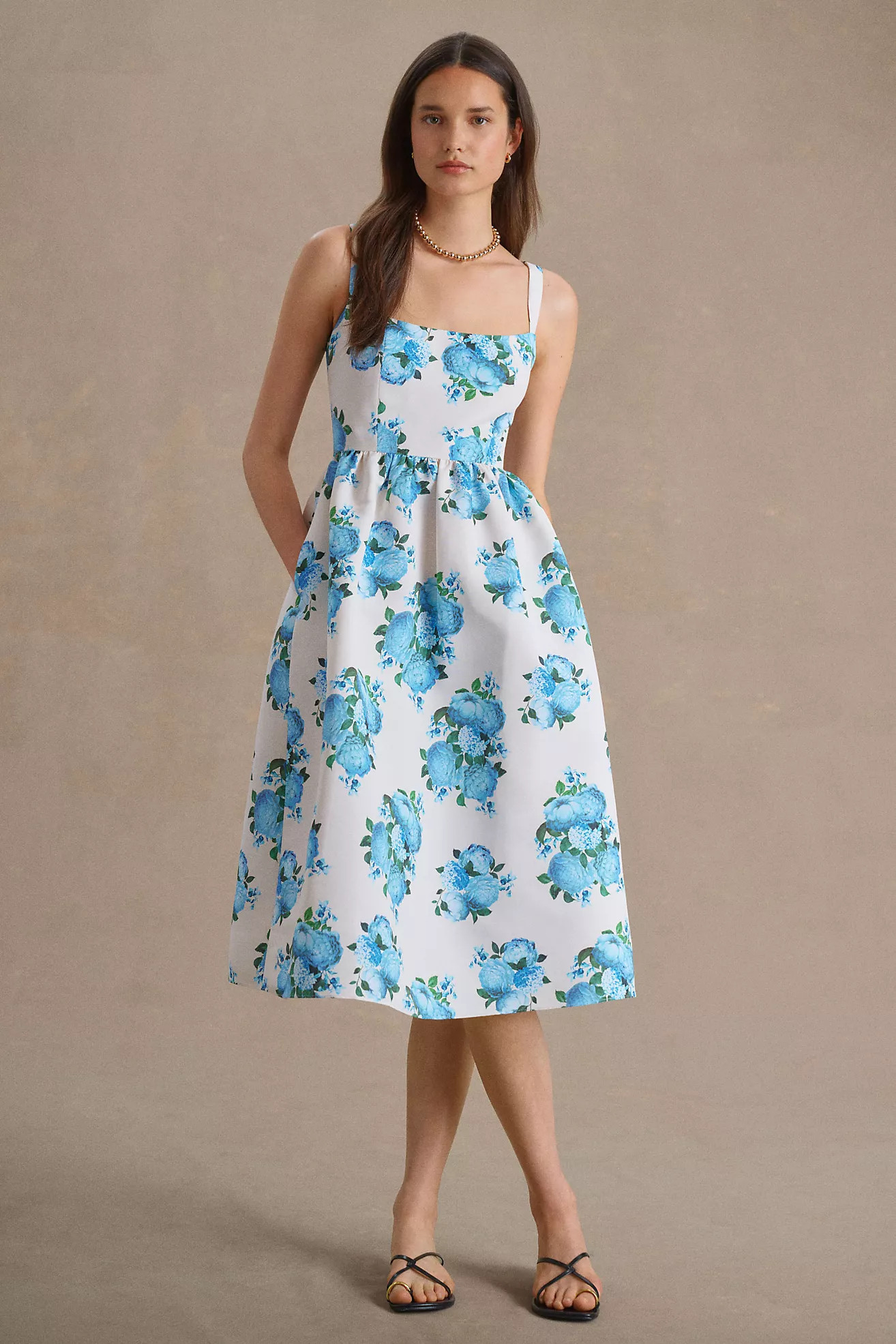 Sachin & Babi Blaine Taffeta Square-Neck Midi Dress | Anthropologie (US)
