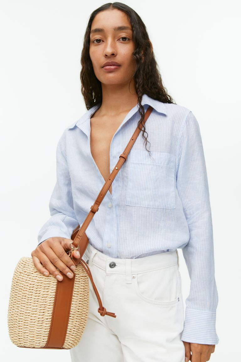 Linen Shirt - Light Blue/White - Ladies | H&M GB | H&M (UK, MY, IN, SG, PH, TW, HK)