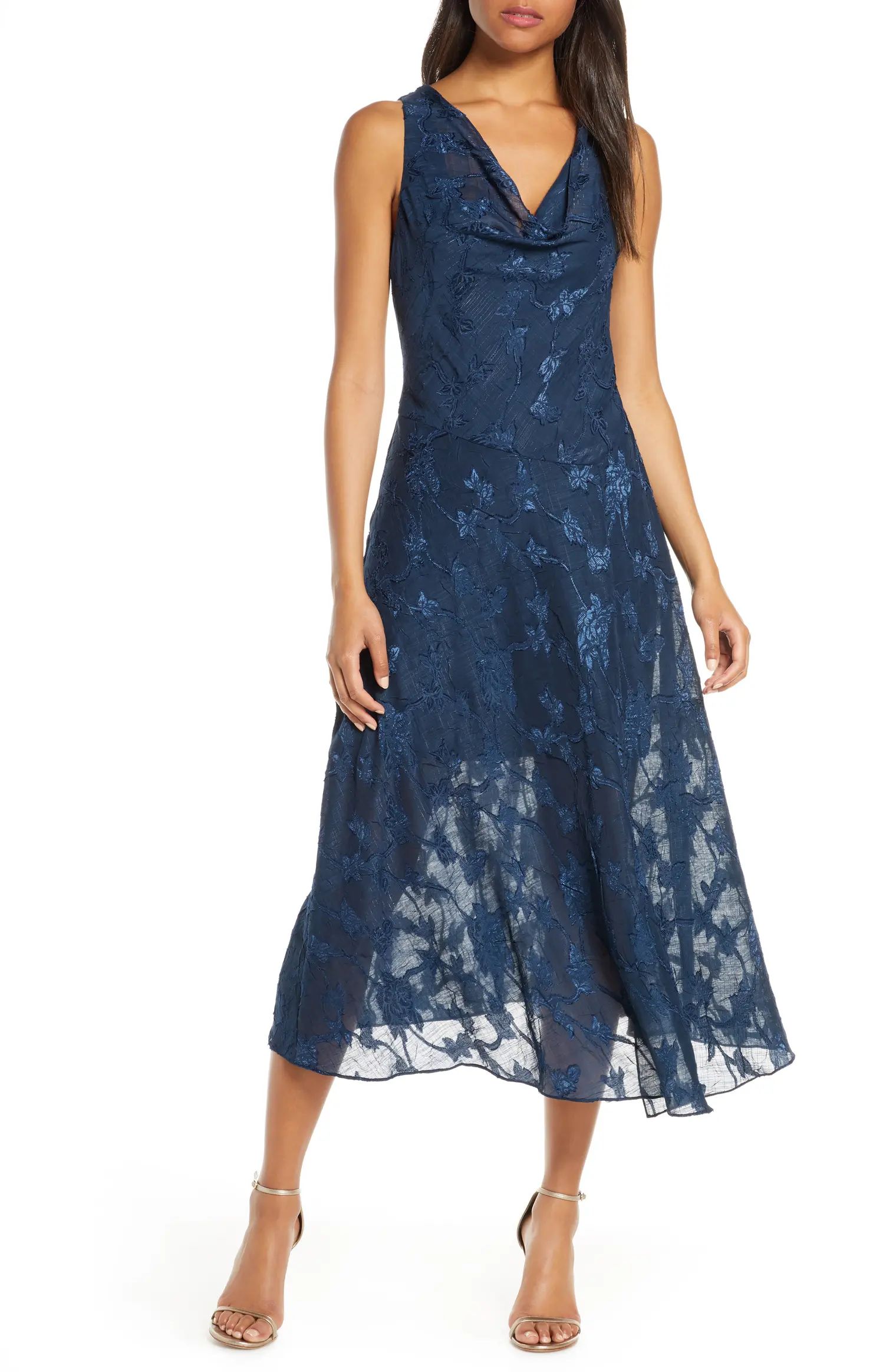 Cowl Neck Jacquard Midi Dress | Nordstrom