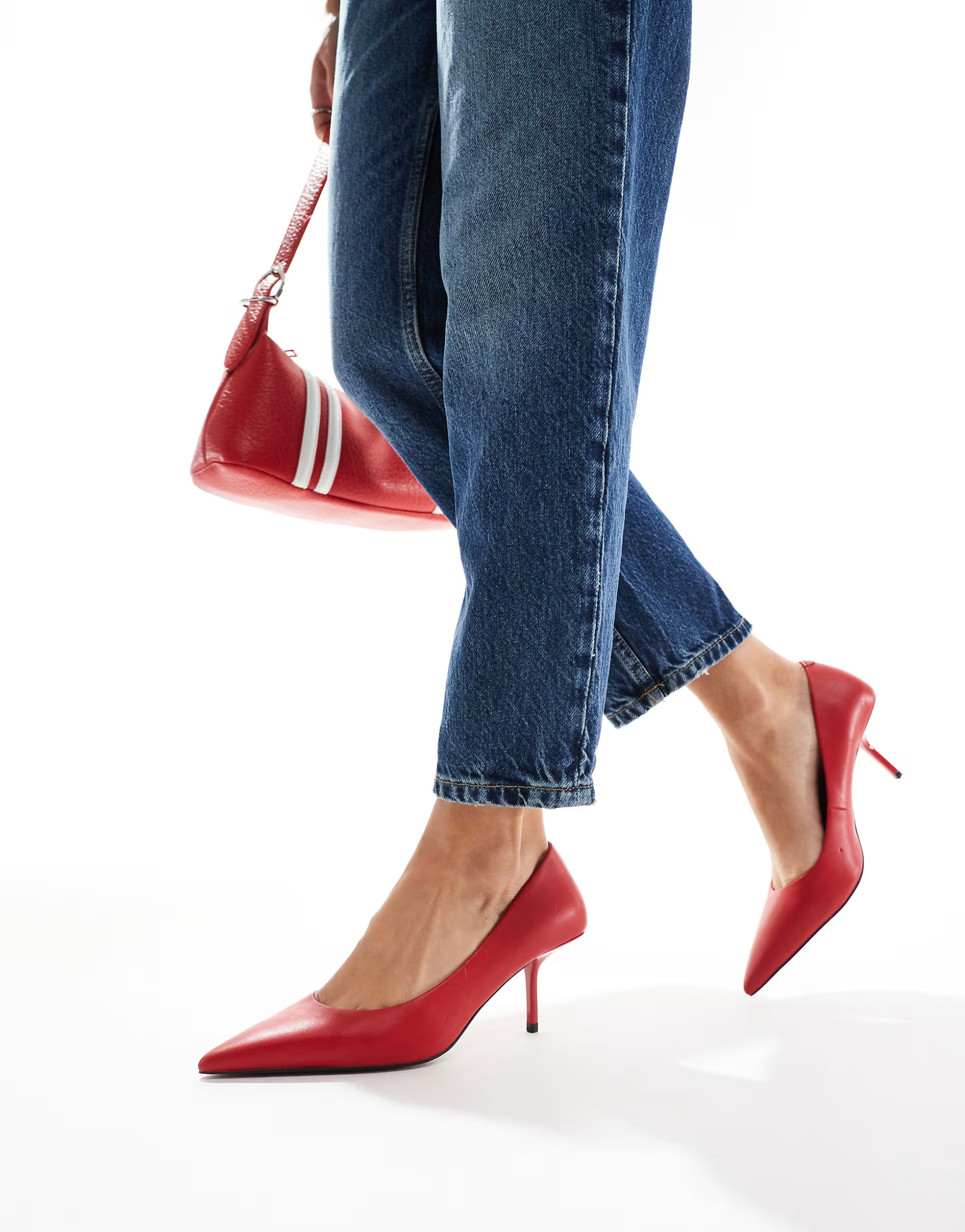 ASOS DESIGN Snatched pointed mid heeled court shoes in red | ASOS (Global)
