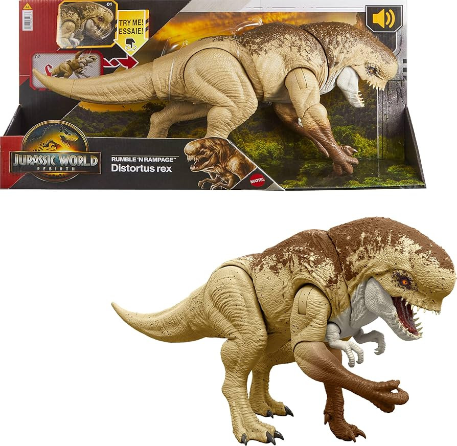 Mattel Jurassic World Rebirth Distortus Rex Rumble N Rampage Dinosaur Action Figure 22 Inch with ... | Amazon (US)