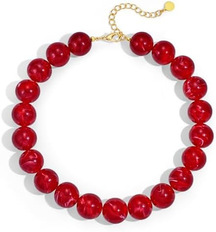 Chunky Beaded Necklace for Women 20MM Oversized Resin Bead Statement Necklaces Trendy Boho Summer... | Amazon (US)