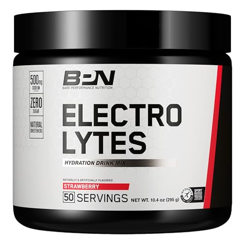 BARE PERFORMANCE NUTRITION BPN Electrolytes Hydration Drink Mix | Sugar Free Electrolyte Powder | 500mg Sodium per serving | Naturally Sweetened | Strawberry, 50 Servings | Amazon (US)
