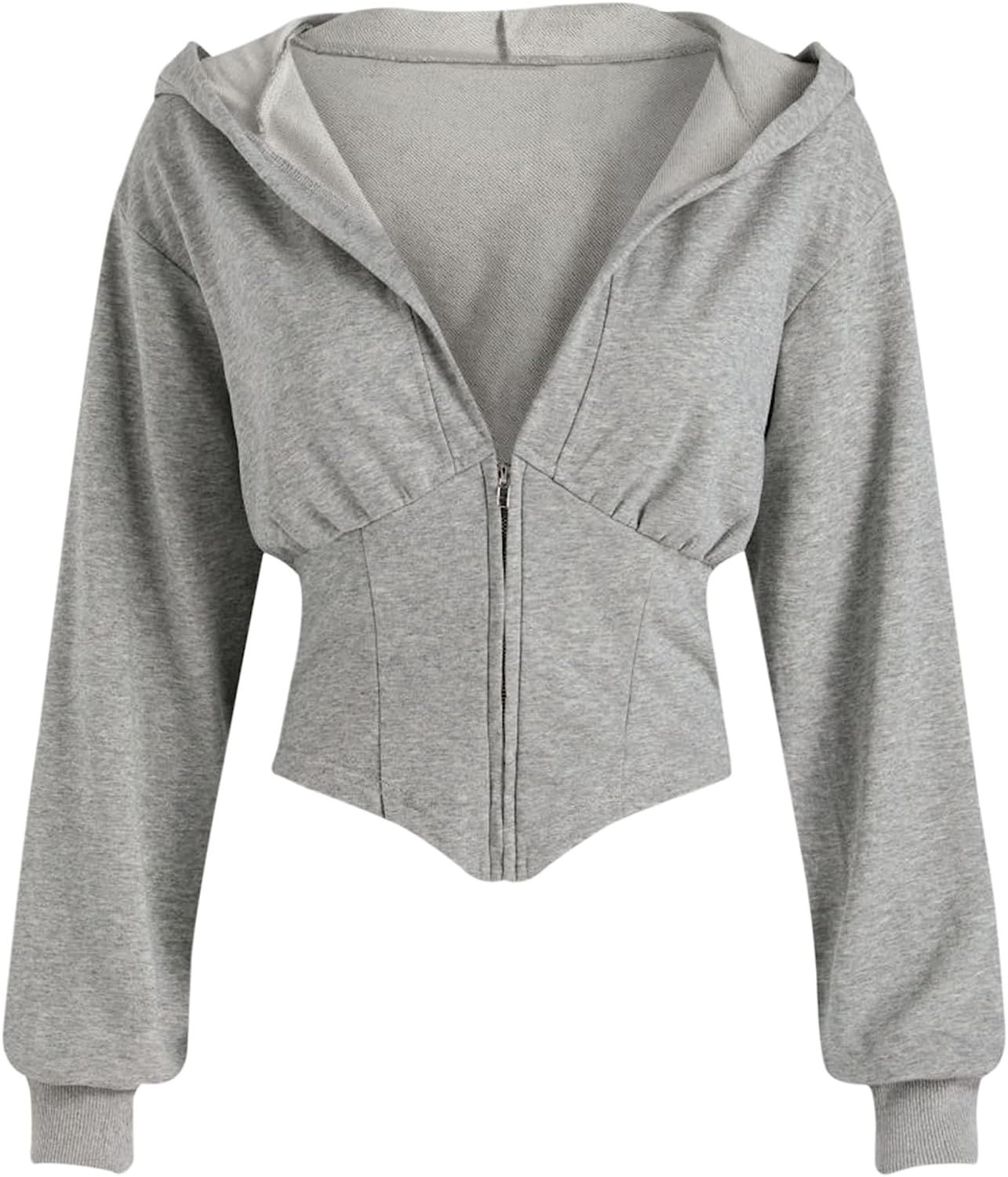 SHBECYDE Women Half Zipper Corset Crop Sweatshirt Hoodie Solid Deep V-Neck Asymmetrical Hem Drop ... | Amazon (US)