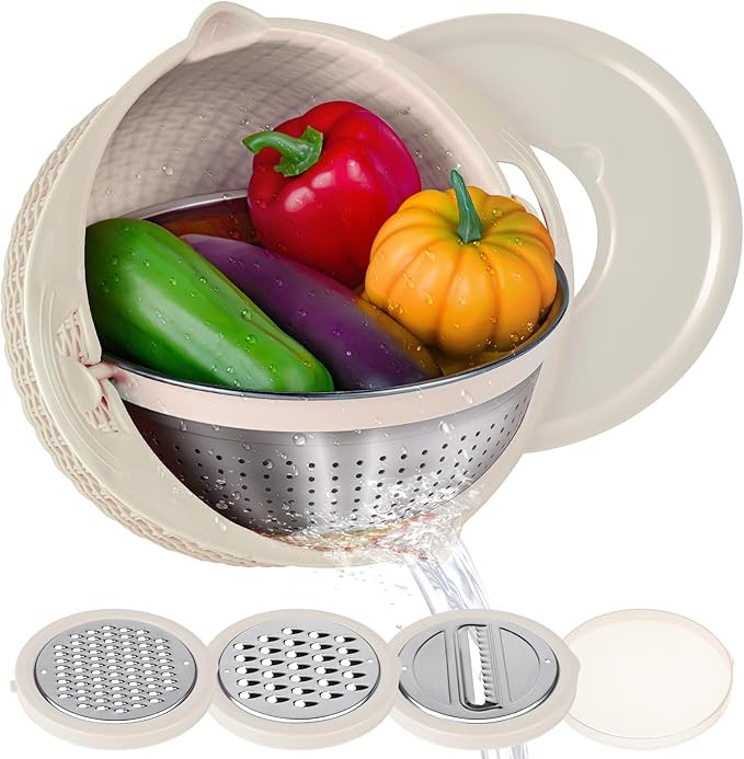 4-1 Colander with Mixing Bowl Set - Food Strainers and Colanders for Kitchen, Pasta Rice Strainer... | Amazon (US)