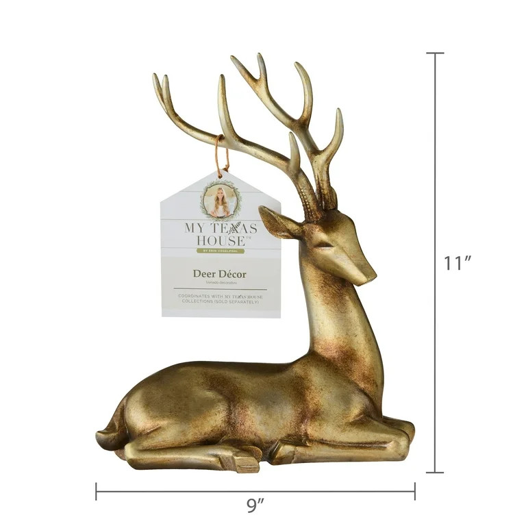 Sitting Deer Christmas Tabletop Decoration, Gold, 11", by My Texas House | Walmart (US)