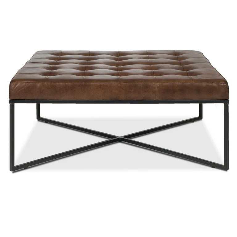 Edgemod Traversa Ottoman in Tan Leather and Black Legs | Walmart (US)