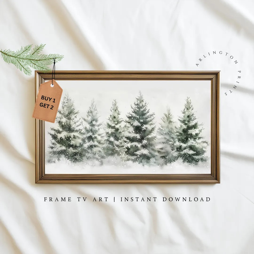 Snowy Christmas Trees Samsung Frame TV Art, Winter Forest Scene, Holiday Digital Download, Cozy S... | Etsy (US)