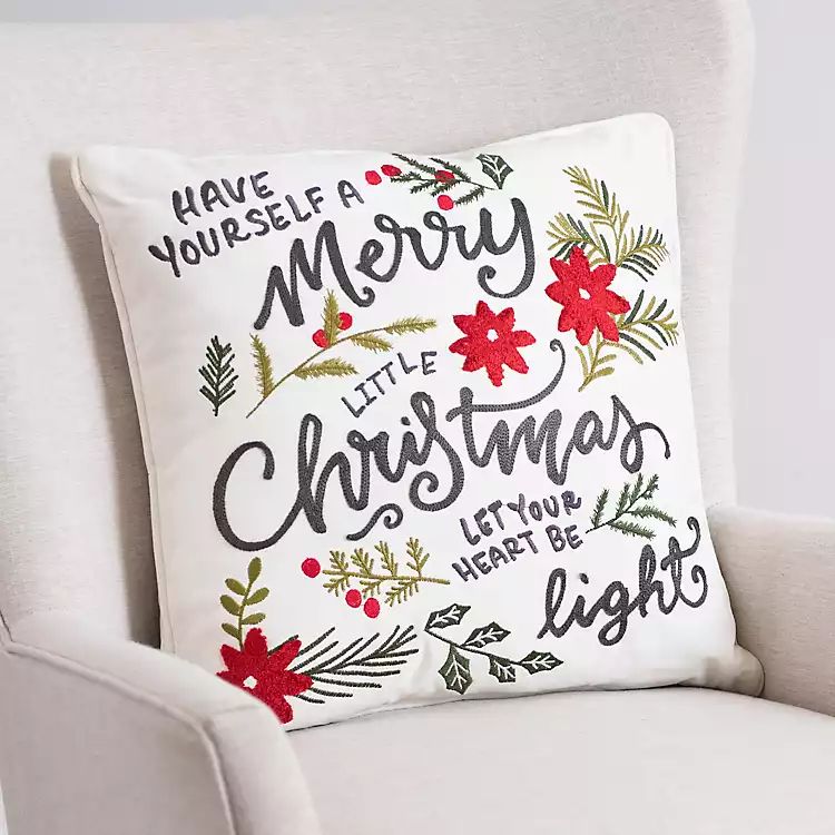 New!Merry Christmas Botanical Embroidered Pillow | Kirkland's Home