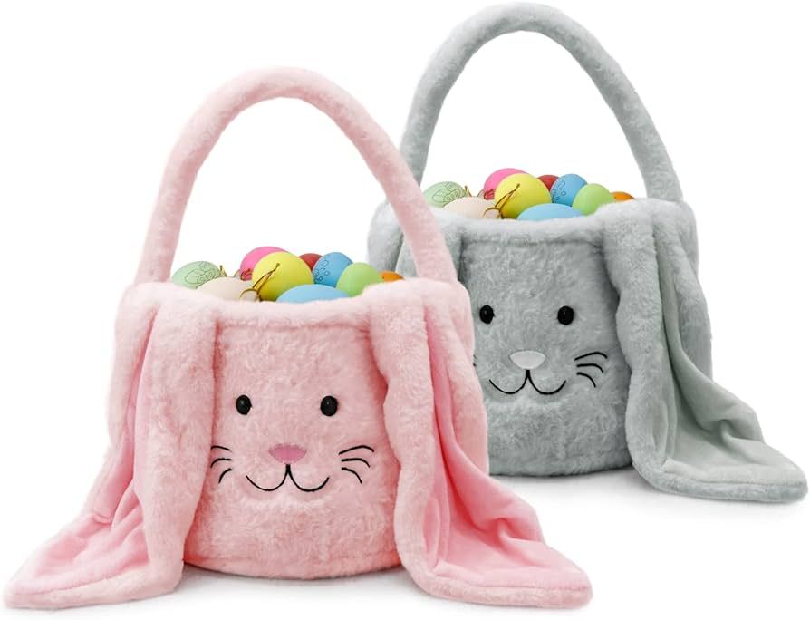 Faylapa Easter Egg Hunt Basket for Kids, Bunny Bag with Fluffy Ears- Partys Celebrate Decoration ... | Amazon (US)