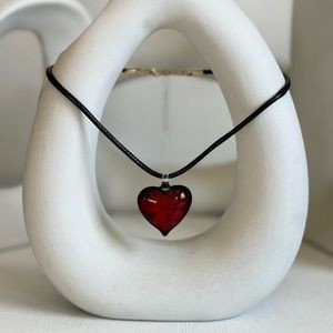 🖤Red Glass Heart Pendant Necklace🖤 | Poshmark