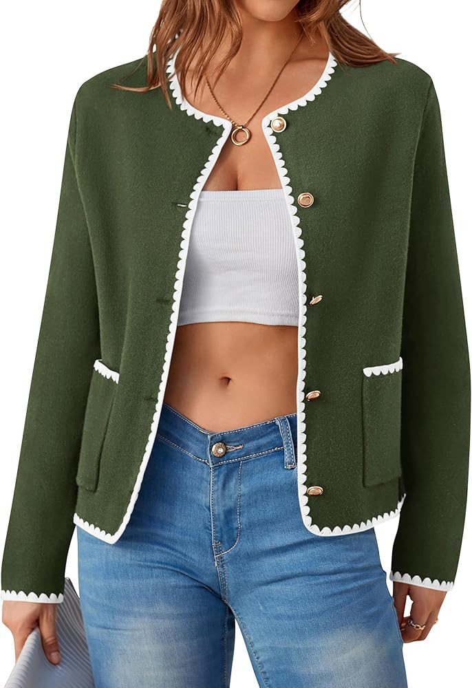 MASCOMODA Open Front Cropped Cardigan Sweaters for Women Fall Dressy Casual Long Sleeve Button Do... | Amazon (US)