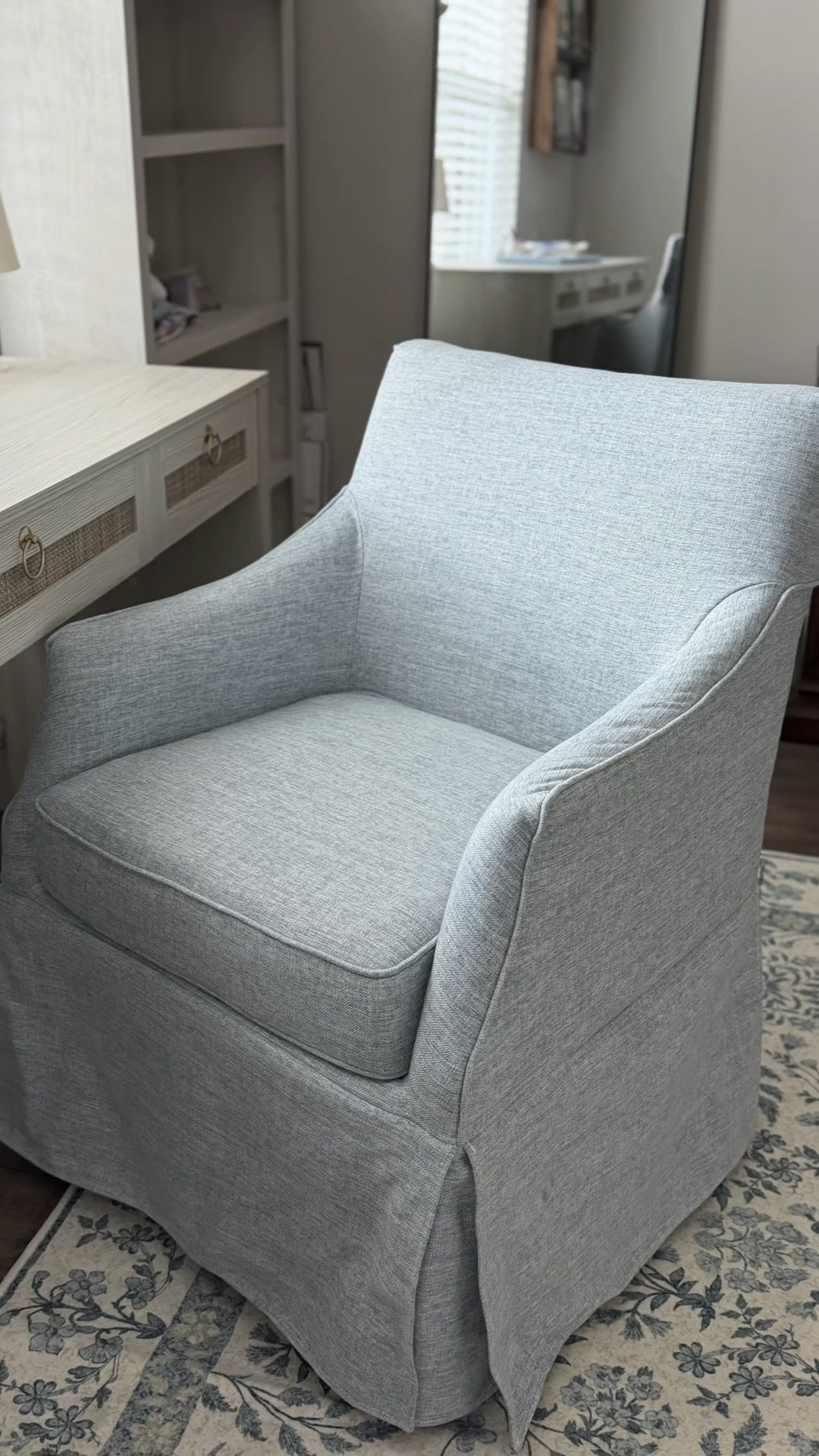 New office chair 😍 technically a dining chair, but it’s the perfect desk chair for me 😆 Gorgeous blue upholstery. So comfortable and comes in wheels 👏🏼✨

Also 45% on right now on @Wayfair 👏🏼👏🏼👏🏼

#LTKHome #LTKSeasonal #LTKSaleAlert