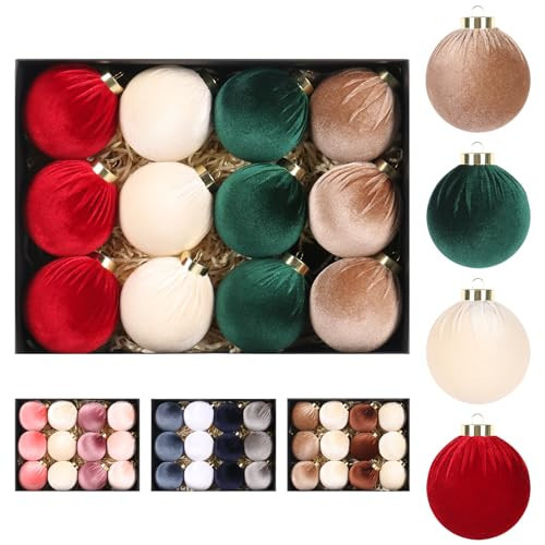 Super Holiday 3.14" Velvet Christmas Balls, 12PCS 80MM Plastic Christmas Ball Ornaments for Xmas Tree Hanging Decorations Assortment, for Holiday Party Decor, Red, White, Green, Coffee | Amazon (US)