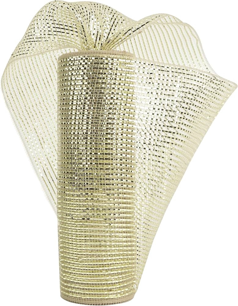 HUIHUANG Champagne Deco Mesh 10 inch Wide Champagne Gold Christmas Mesh Ribbon Metallic Deluxe Fo... | Amazon (US)