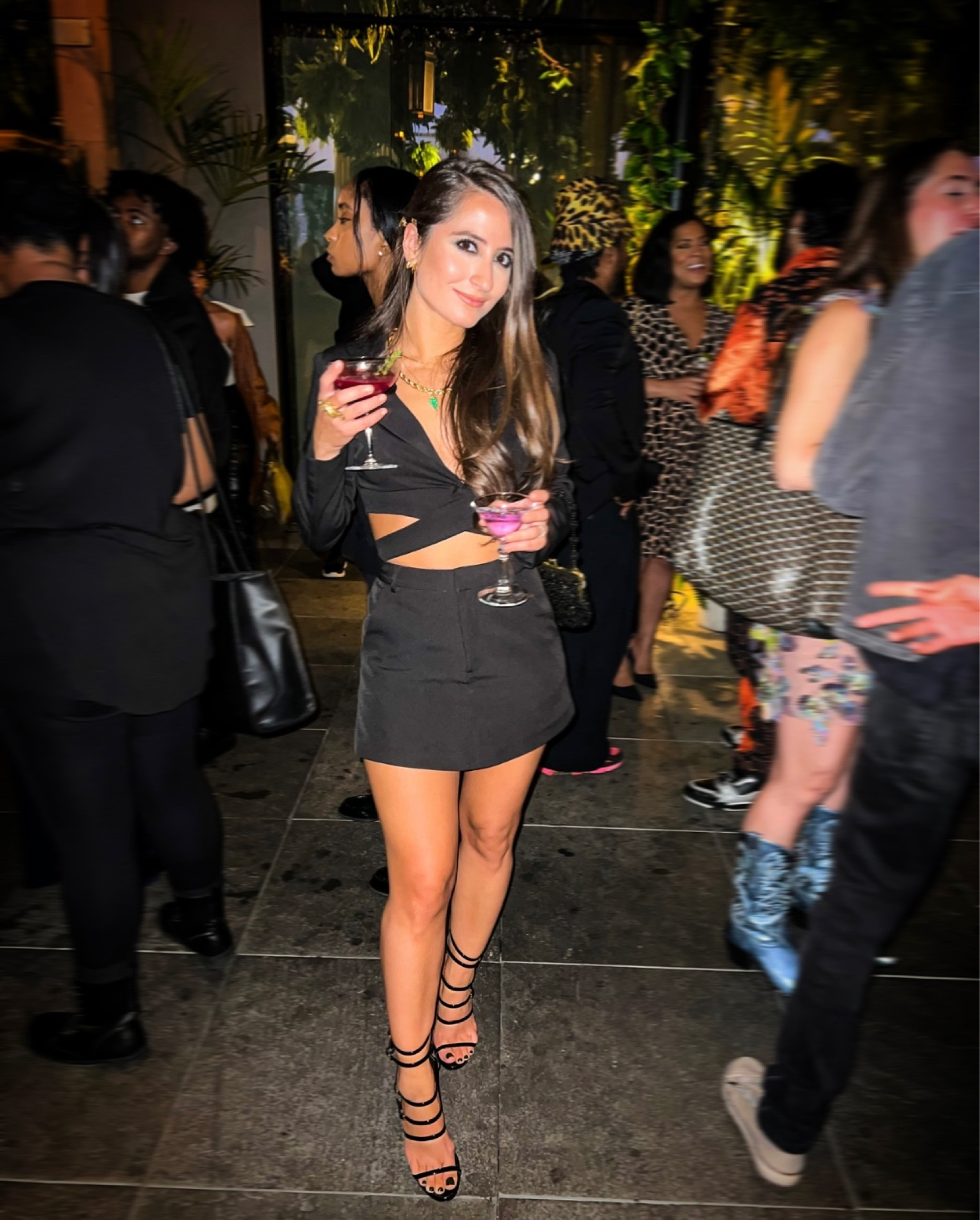 All black fall outfit perfect for night out. Cropped blazer and skirt set with layered accessories and statement heels. 

#LTKstyletip #LTKshoecrush #LTKSeasonal