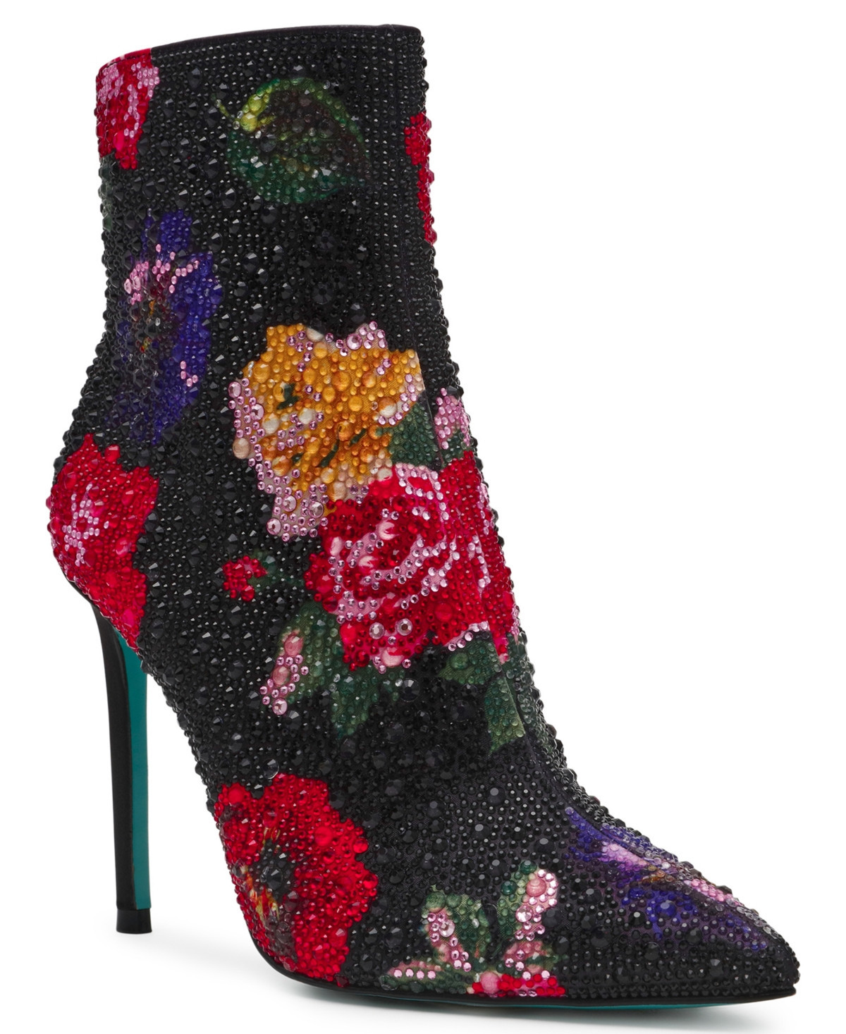 Betsey Johnson Women's Belle Rhinestone Stiletto Heel Booties - Black Flower Multi | Macy's