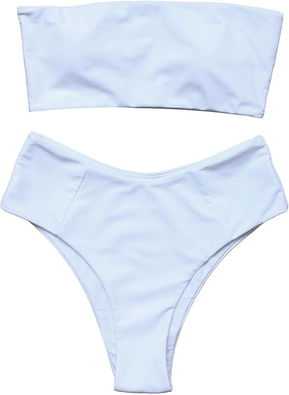 OMKAGI Women's 2 Pieces Bandeau Bikini Swimsuits Off Shoulder High Waist Bathing Suit High Cut | Amazon (US)