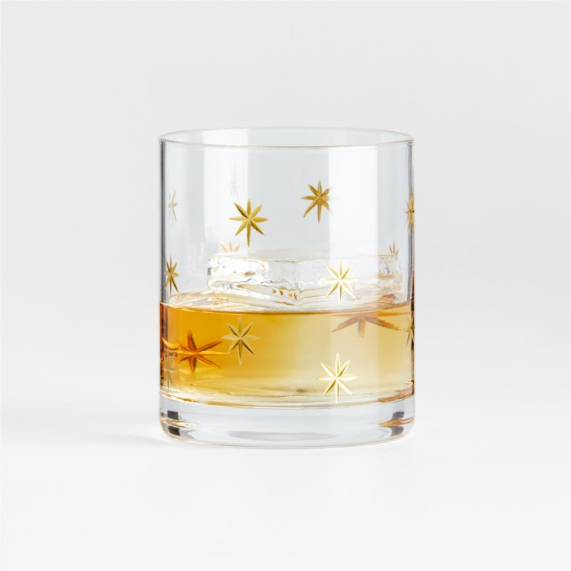 Gold Star Etched 8.5-oz. Double Old-Fashioned Glass | Crate & Barrel | Crate & Barrel