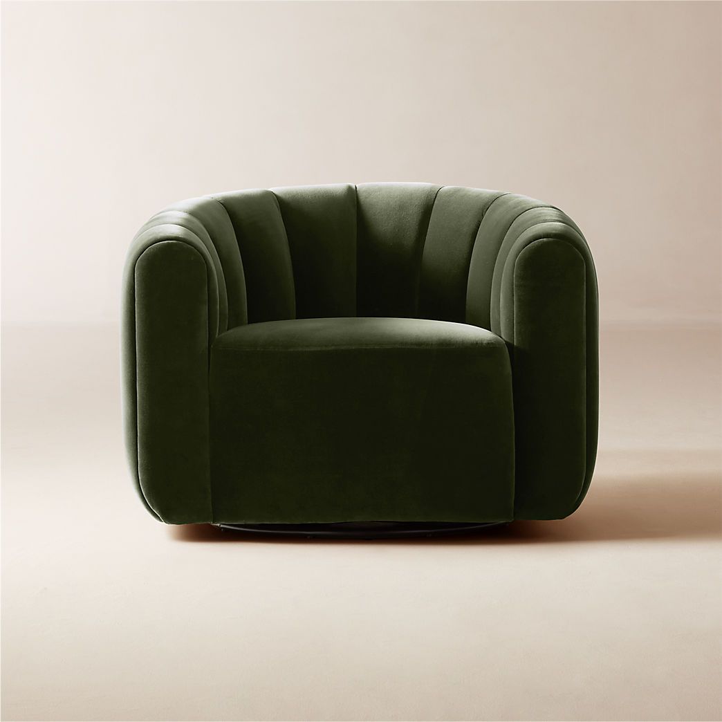 Fitz Modern Channeled Green Velvet Swivel Chair Set of 2 + Reviews | CB2 | CB2