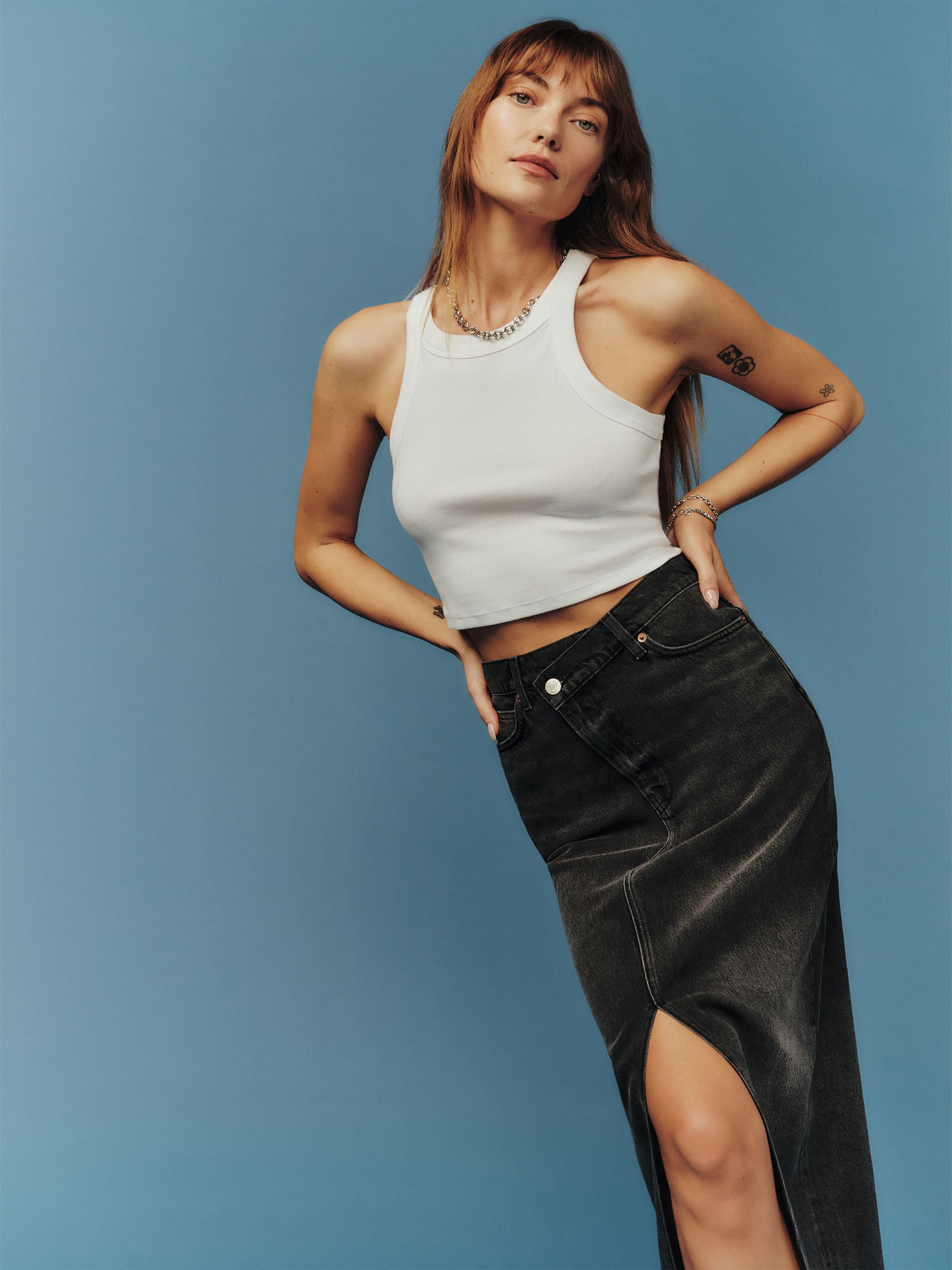 Nila Long Denim Skirt | Reformation (Global)