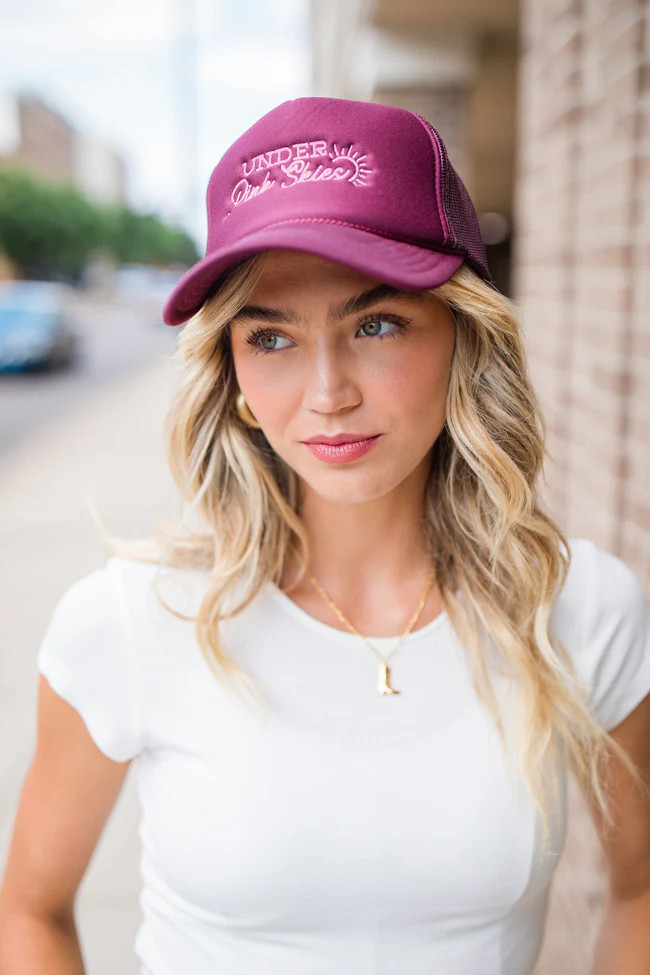 Under Pink Skies Maroon Trucker Hat | Pink Lily