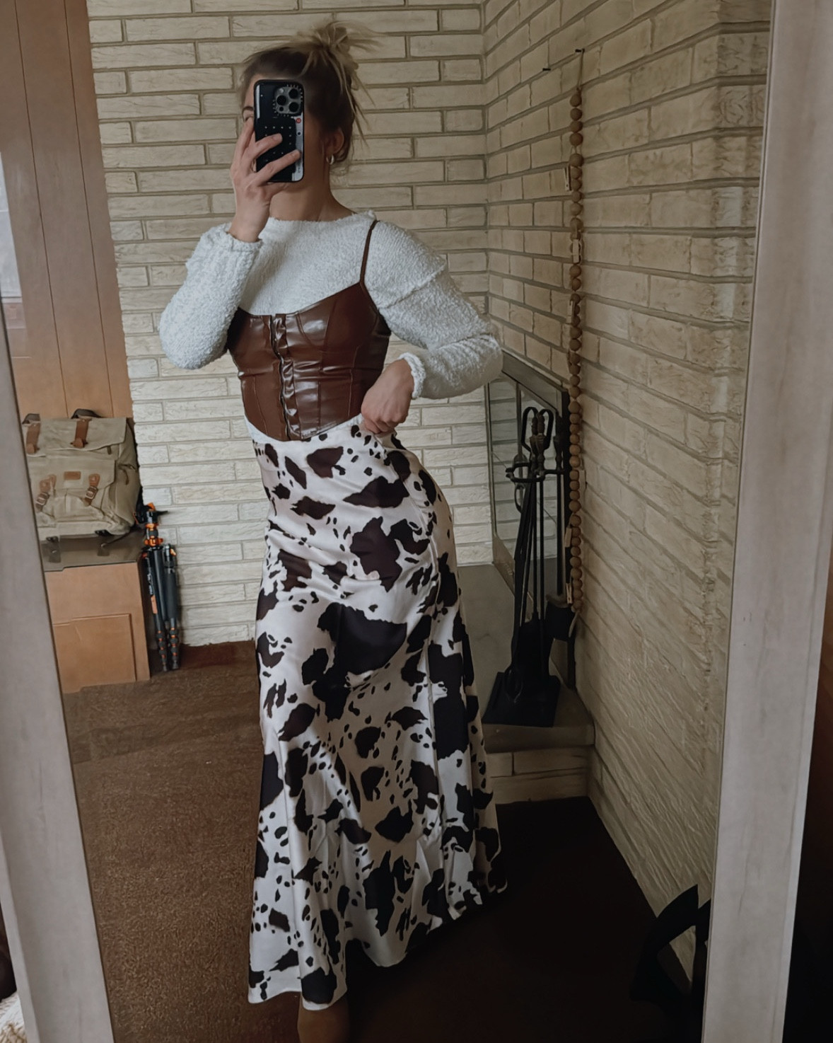 satin cow print skirt is everything 🤎