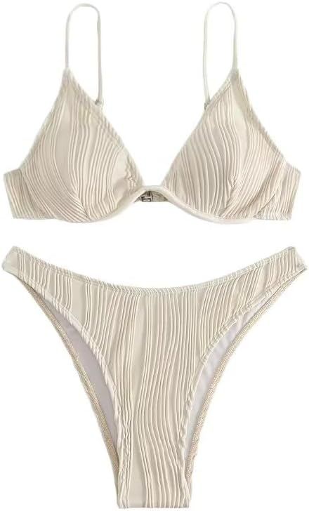 Women's Textured Cute Bathing Suit High Waisted Summer Swimsuit Bikini Set | Amazon (US)