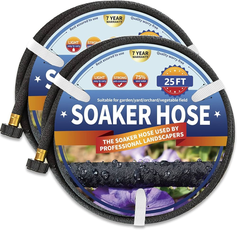 2 Pack Soaker Hose 25 FT for Garden Bed, 1/2’’ Rubber Garden Soaker Hoses 50 FT, Drip Irrigat... | Amazon (US)