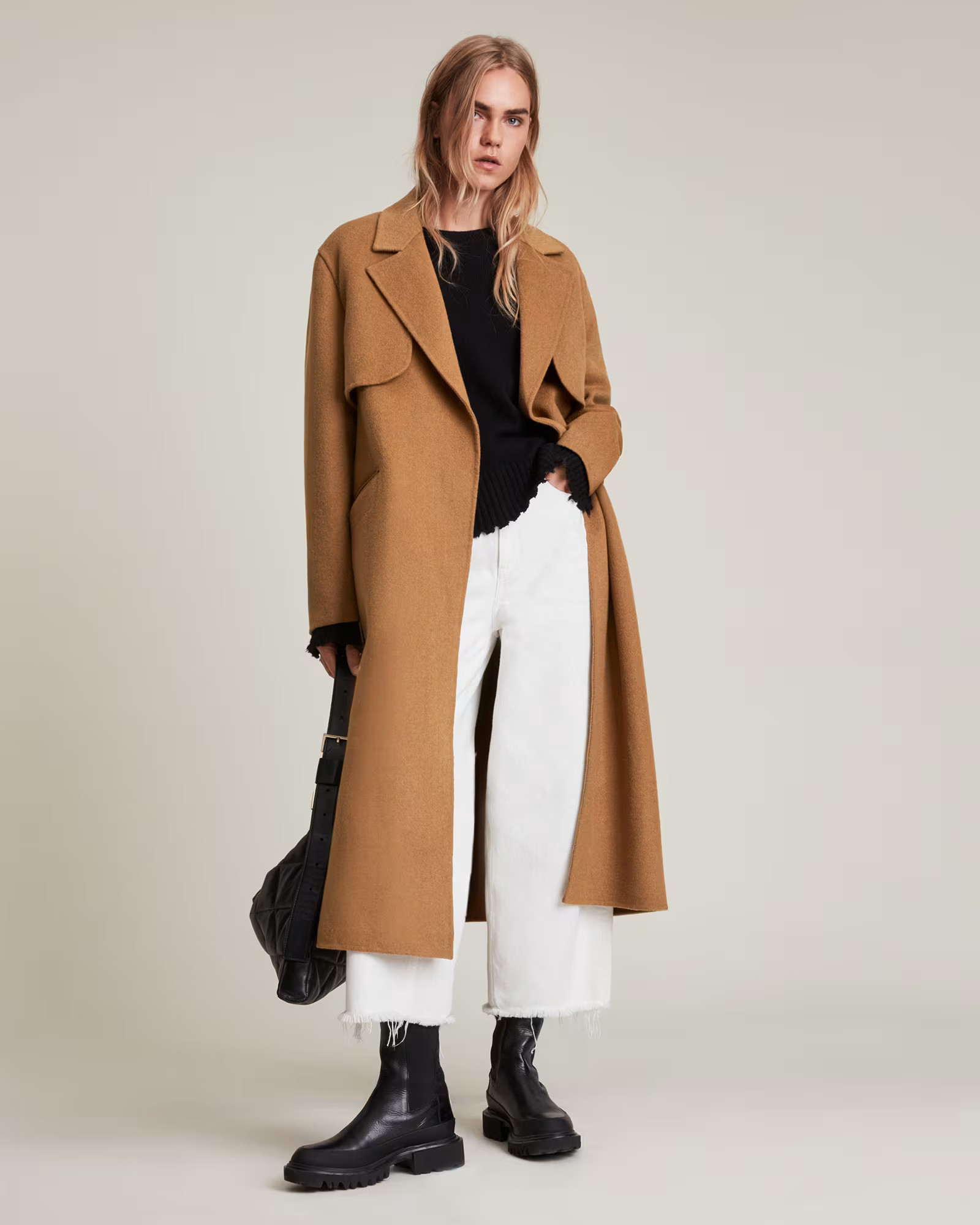 AllSaints Women's Bree Wool Blend Coat, Caramel Brown, Size: 8 | AllSaints UK