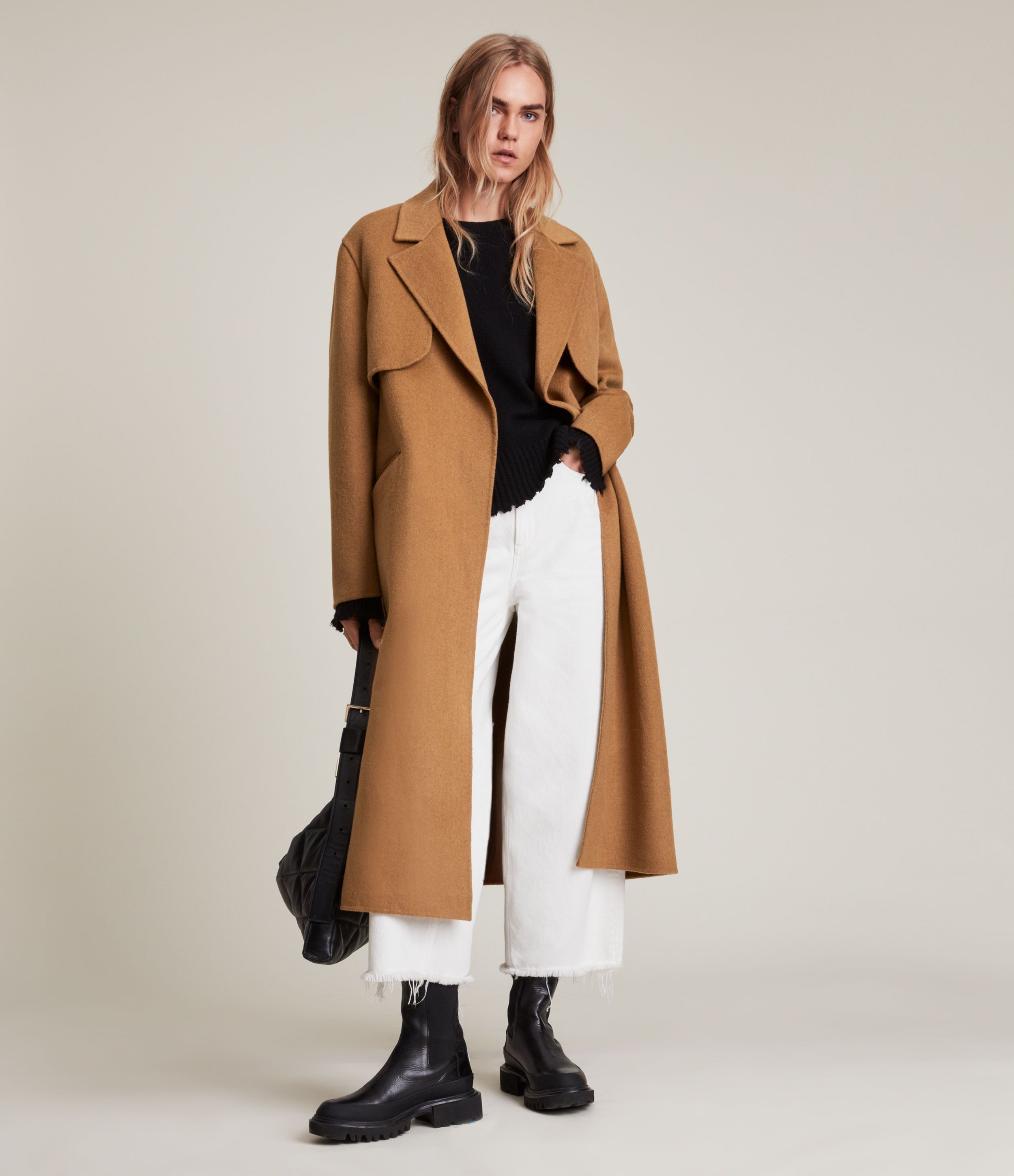 AllSaints Women's Bree Wool Blend Coat, Caramel Brown, Size: 8 | AllSaints UK