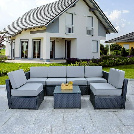 MCombo Patio Sectional Furniture Set,Wicker Sofa with Steel Frame and Grey Cover 6085-1007-EY | Walmart (US)