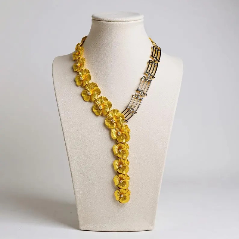 Fleur Dorées - Gilded Floral Necklace | Vintage-Style Gold Tone Statement Botanical Jewelry | Etsy (US)
