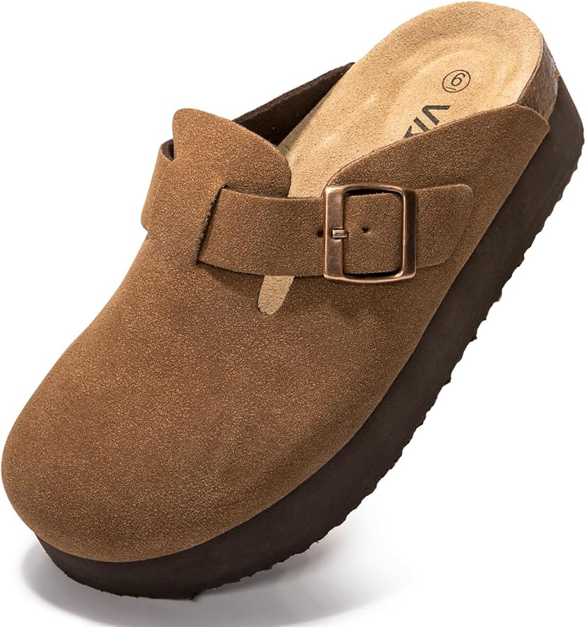 Women's Suede Clogs Cork Footbed Sandals Comfort Platform Mules with Arch Support Adjustable Buck... | Amazon (US)