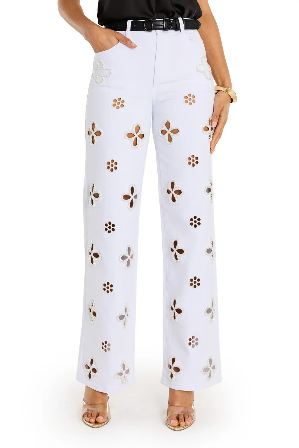 Kaia Pearl High Rise Jean - White | The Noli Shop