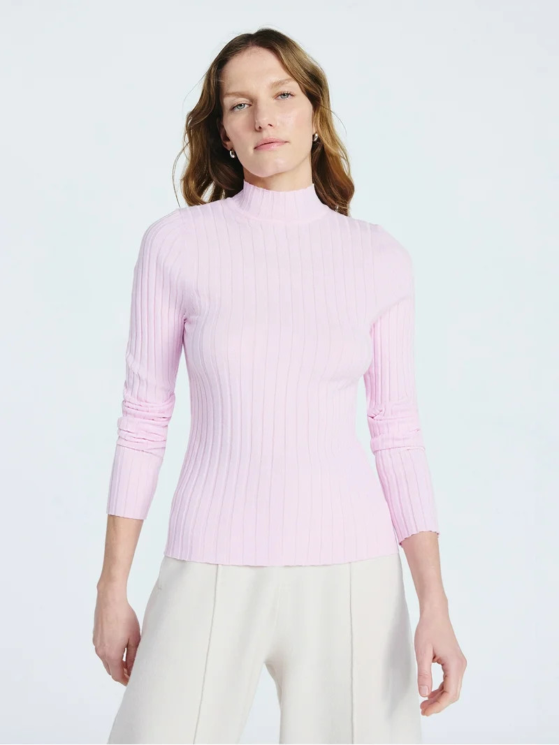 Scoop Women's Ribbed Mockneck Sweater, Lightweight, Sizes XS-XXL | Walmart (US)