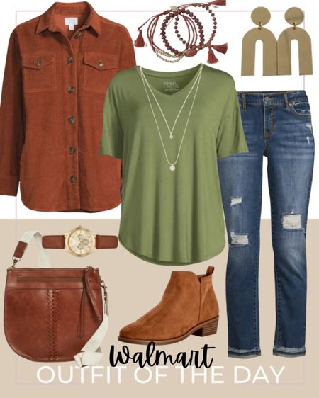 Walmart is the place for your fall fashion needs! This affordable outfit includes cross body bag, gold and brown watch, brown booties, Sofia Jeans by Sofia Vergara Women's Bagi Boyfriend Mid-Rise Jeans, boho statement earrings, V-Neck Tunic, shacket, and boho bracelet.

Walmart finds, fall outfit inspo, Walmart outfit of the day, fall fit, fall outfit, affordable outfit

#LTKitbag #LTKstyletip #LTKunder50
