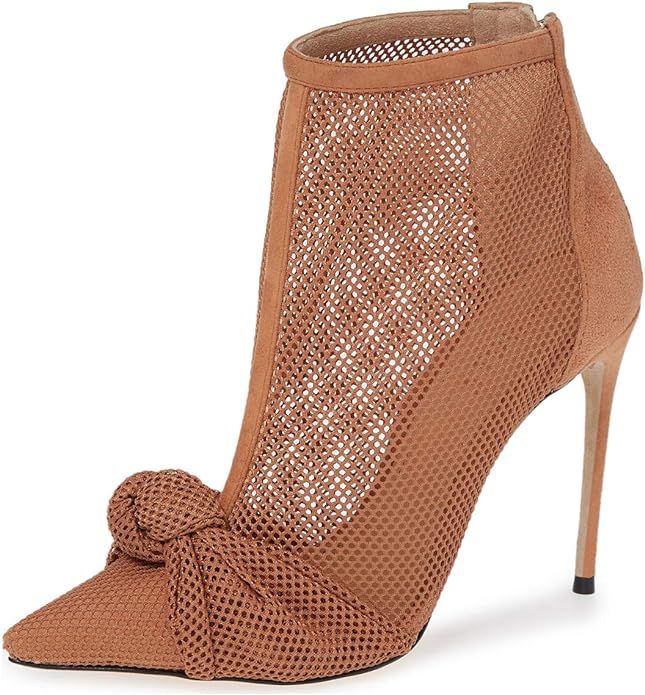 FSJ Women Fashion High Heel Ankle Boots with Rivets Closed Pointed Toe Stilettos Zipper Warm Shoe... | Amazon (US)