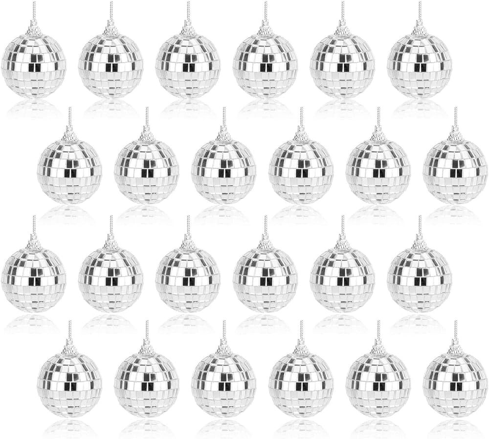 24 Pcs Silver Disco Mirror Ball for Party Decoration, Christmas Tree Wedding Birthday Party Ornam... | Amazon (US)